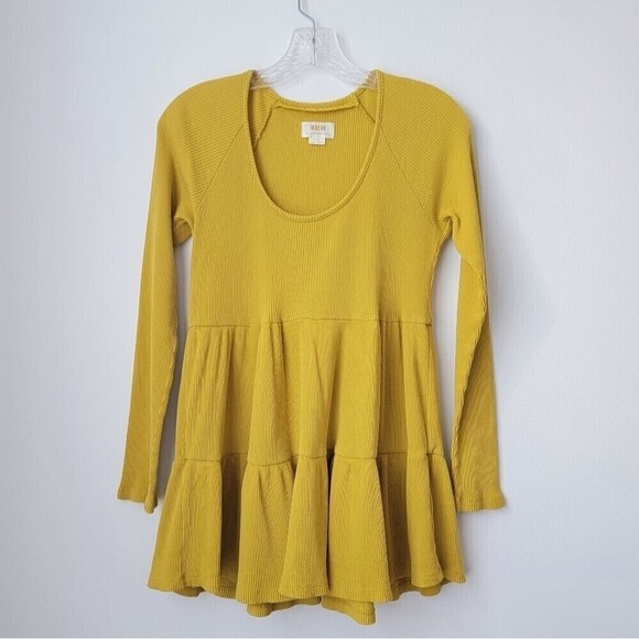MAEVE ANTHROPOLOGIE Samina Thermal Babydoll Mustard Yellow Top Size X-Small - Picture 2 of 9